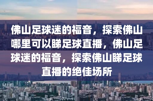 佛山足球迷的福音，探索佛山哪里可以睇足球直播，佛山足球迷的福音，探索佛山睇足球直播的绝佳场所