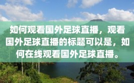 如何观看国外足球直播，观看国外足球直播的标题可以是，如何在线观看国外足球直播。